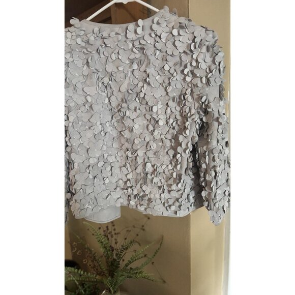 NWT Worth New York 100% Genuine Suede Leather Ruffle Flowers Gray jacket coat - Picture 8 of 9